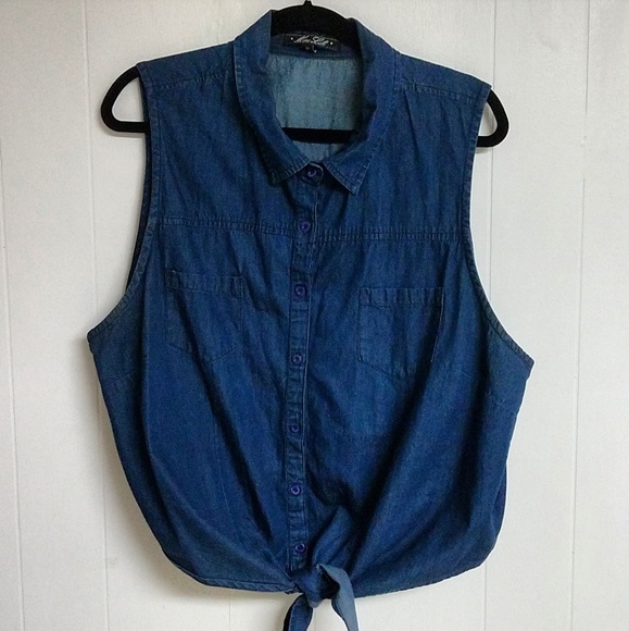 Miss Lili Tops - Miss Lili Denim Front Tie Shirt